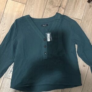 Madewell Deep Green V-Neck Blouse NWT